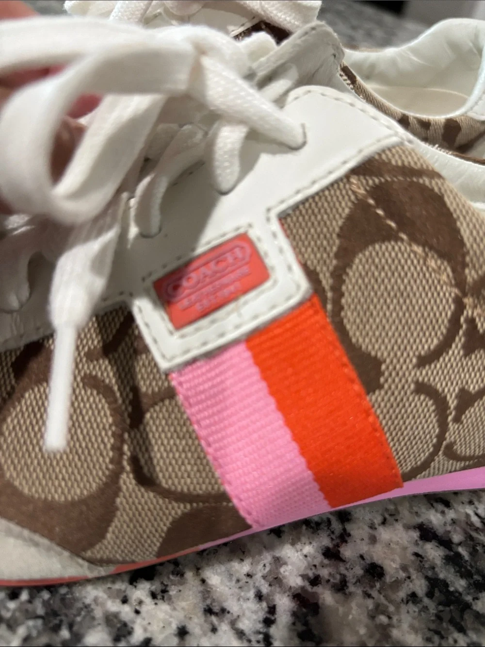 Coach Brown Signature Canvas Sneakers with Pink & Orange StripesY2K 2008